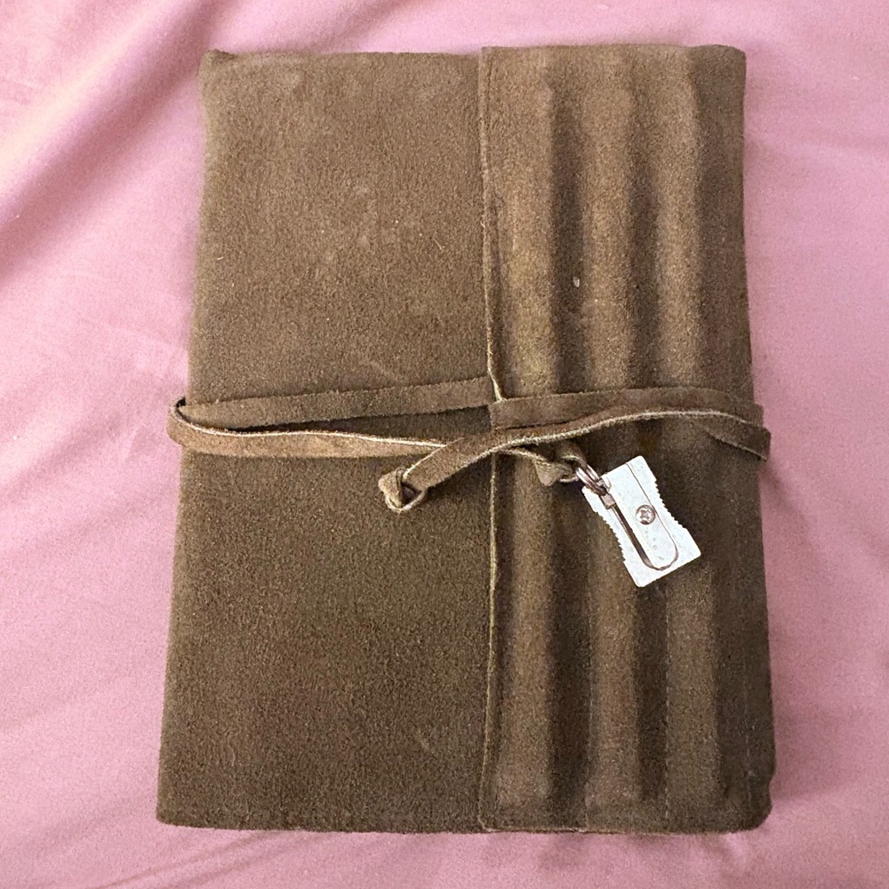 New Leather-Bound (Suede) Wrap Artist Sketchbook/ Journal with Colored Pencils
